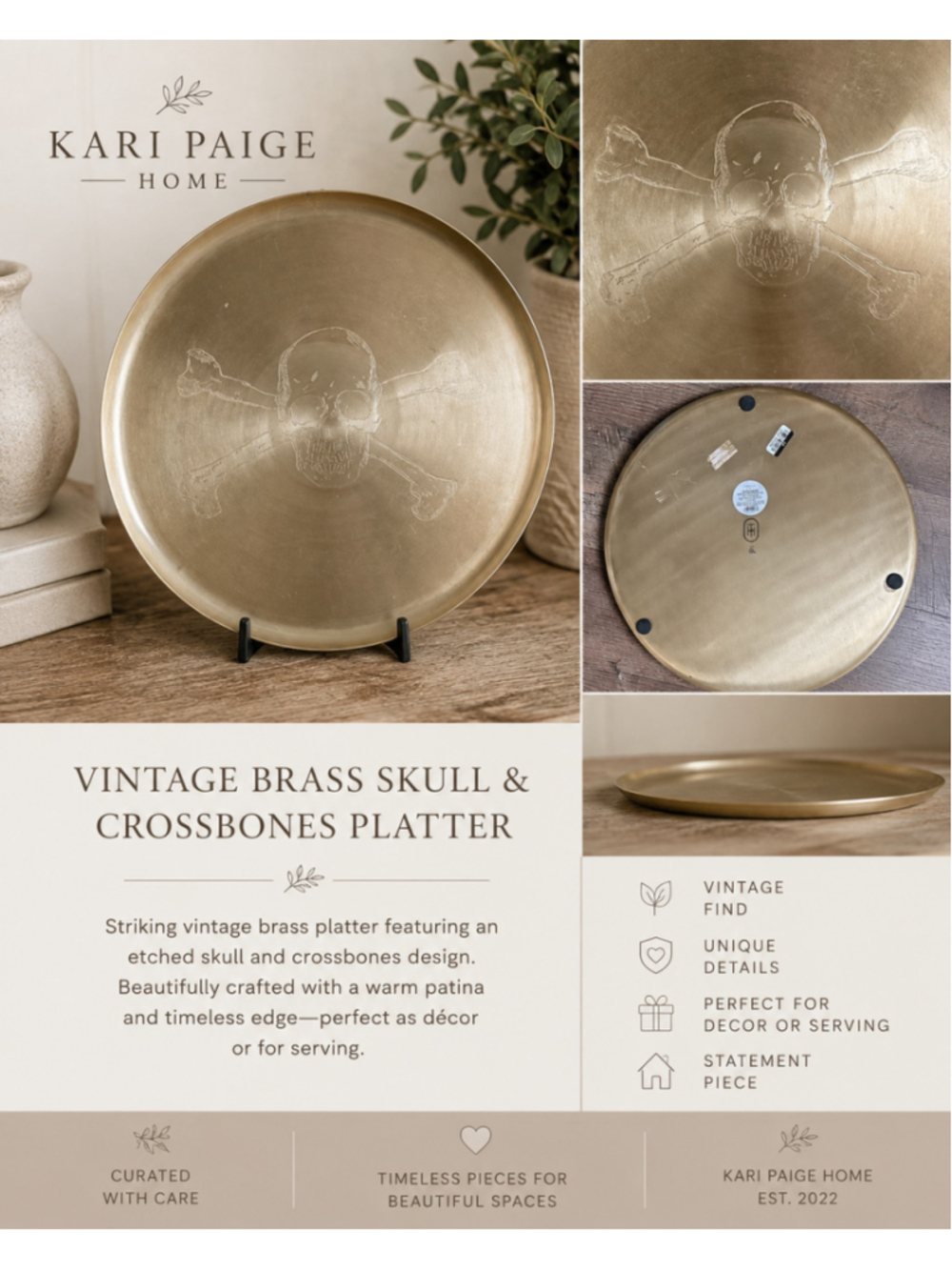 Threshold Target Gold Skull & Crossbones Serving Platter Gothic Halloween Décor
